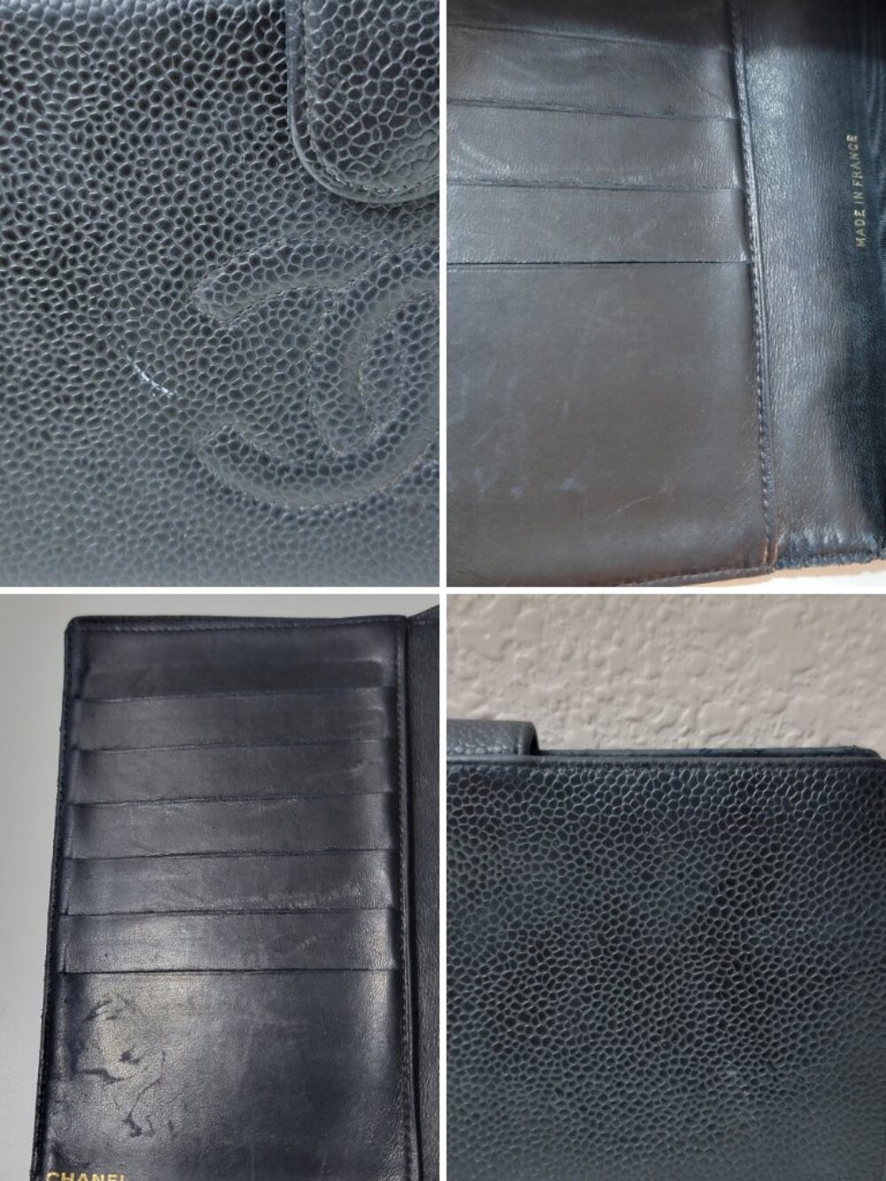 CHANEL Caviar Leather Long Wallet Kisslock Vintage Black CC Logo Made in France - Picture 6 of 11